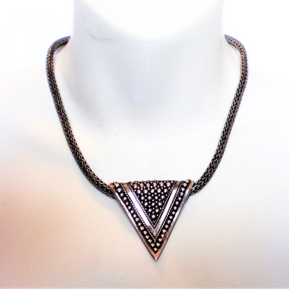 Indonesia Designer Sterling Silver Triangle Pendant Wheat Necklace Chain 101 g. - Picture 4 of 9